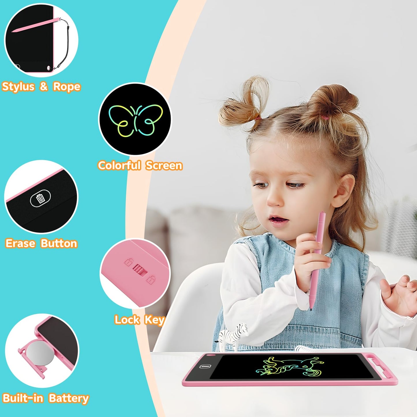 Electight 3-Pack Kids LCD Writing Tablet 8.5 Inch – Lock Screen, 3 Stylus Pens