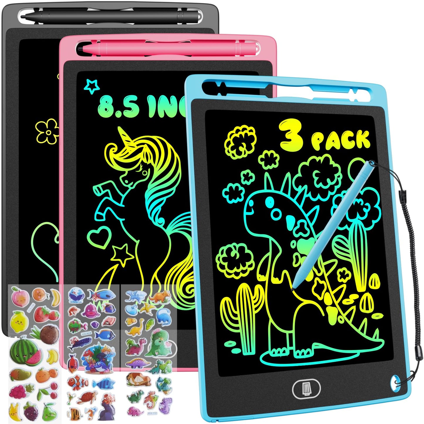 Electight 3-Pack Kids LCD Writing Tablet 8.5 Inch – Lock Screen, 3 Stylus Pens