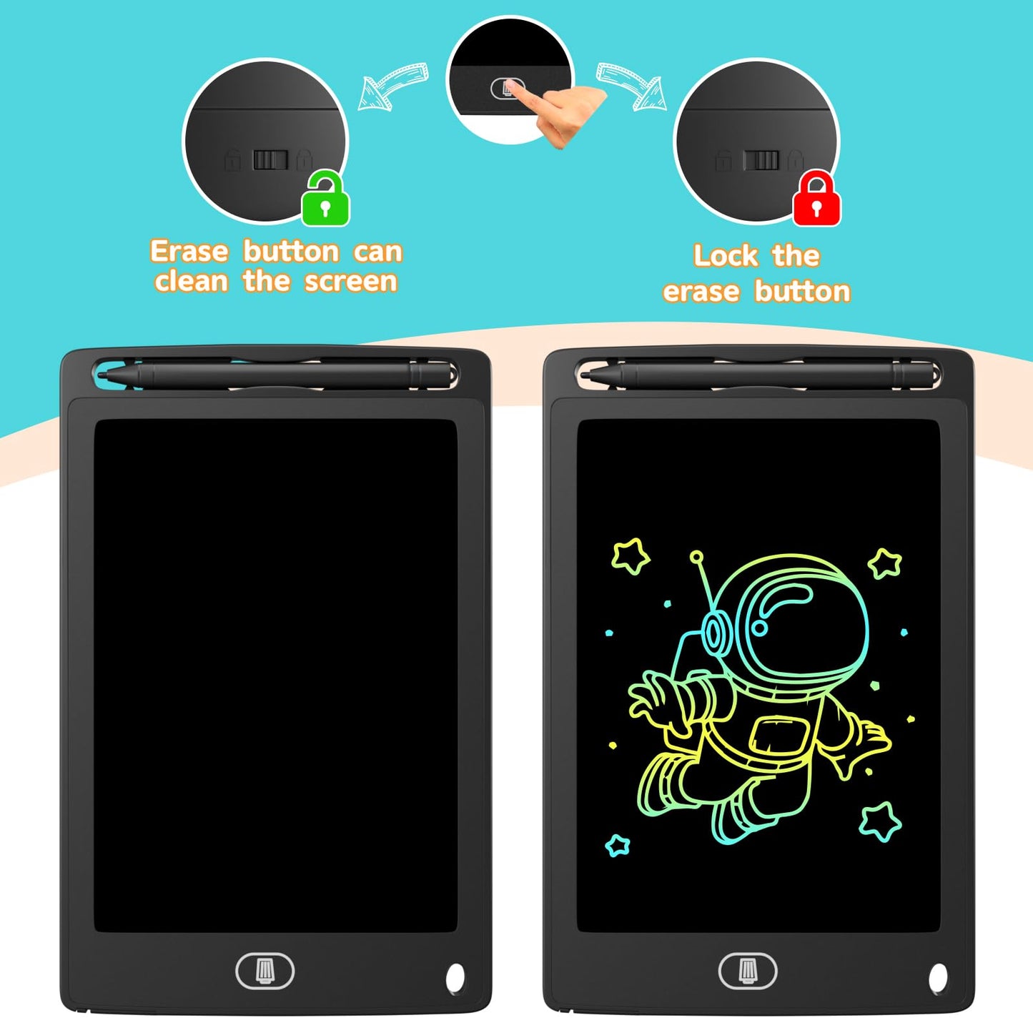 Electight 3-Pack Kids LCD Writing Tablet 8.5 Inch – Lock Screen, 3 Stylus Pens