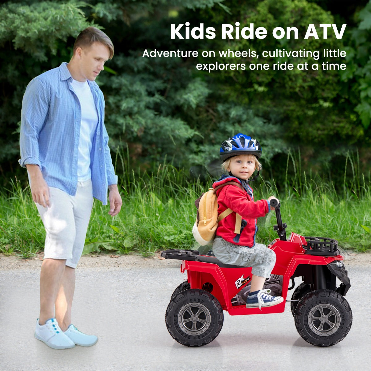 6V 4-Wheeler Quad Car with One-Button Start and Tread Tires-Black