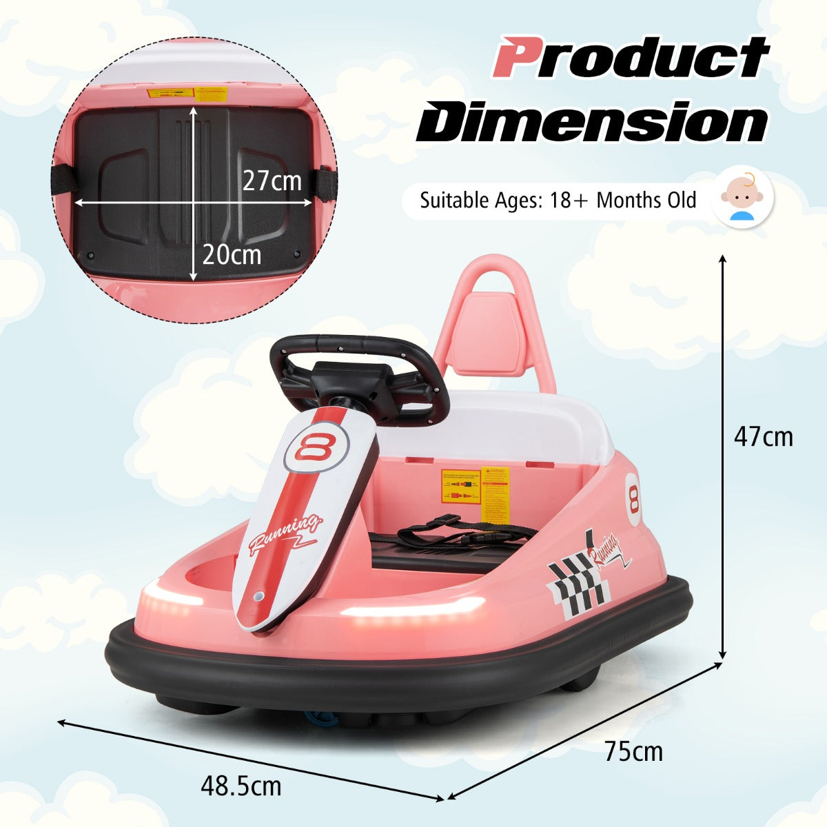Electric kids Ride-on Bumper Car with 360° Spinning and Dual Motors-Navy