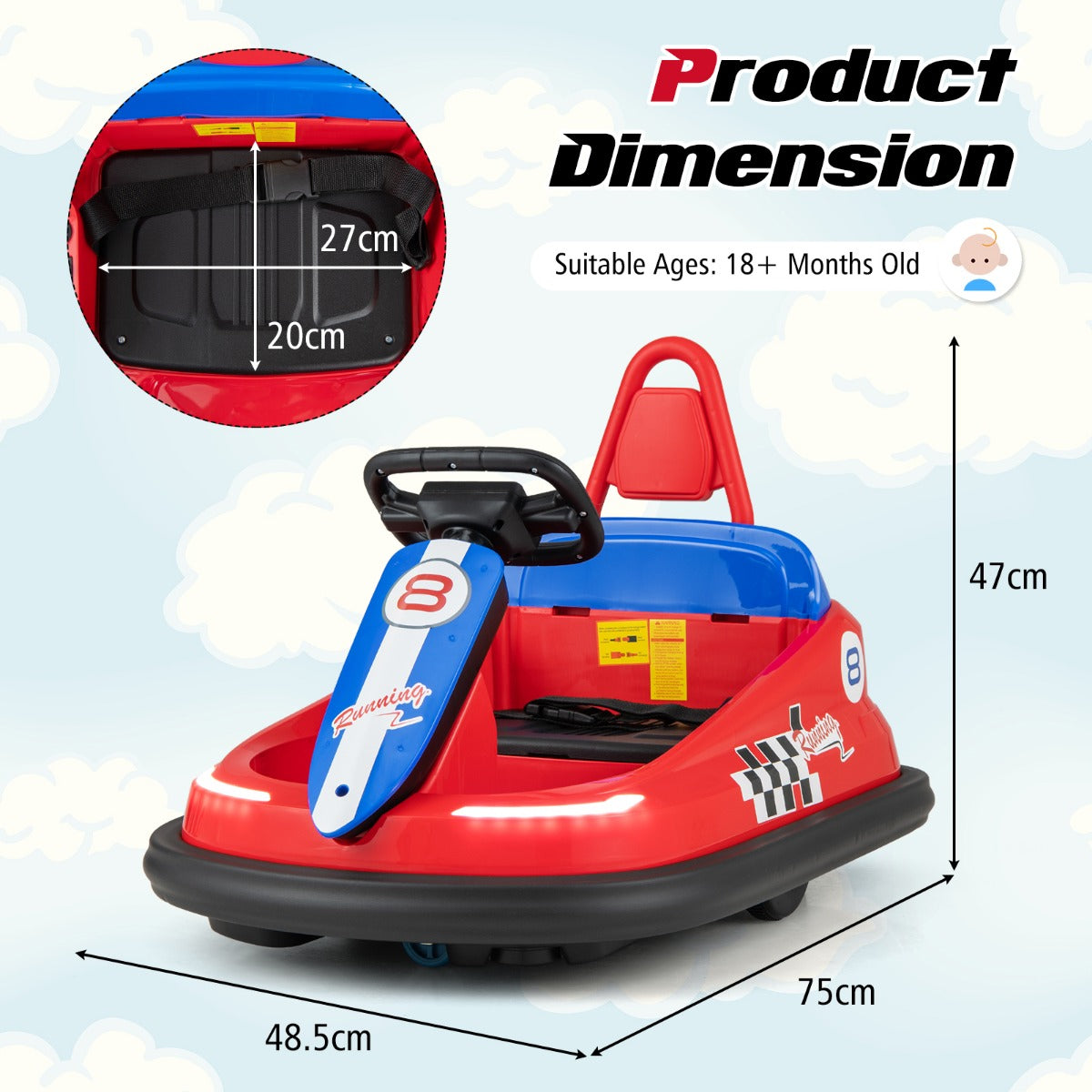 Electric kids Ride-on Bumper Car with 360° Spinning and Dual Motors-Navy