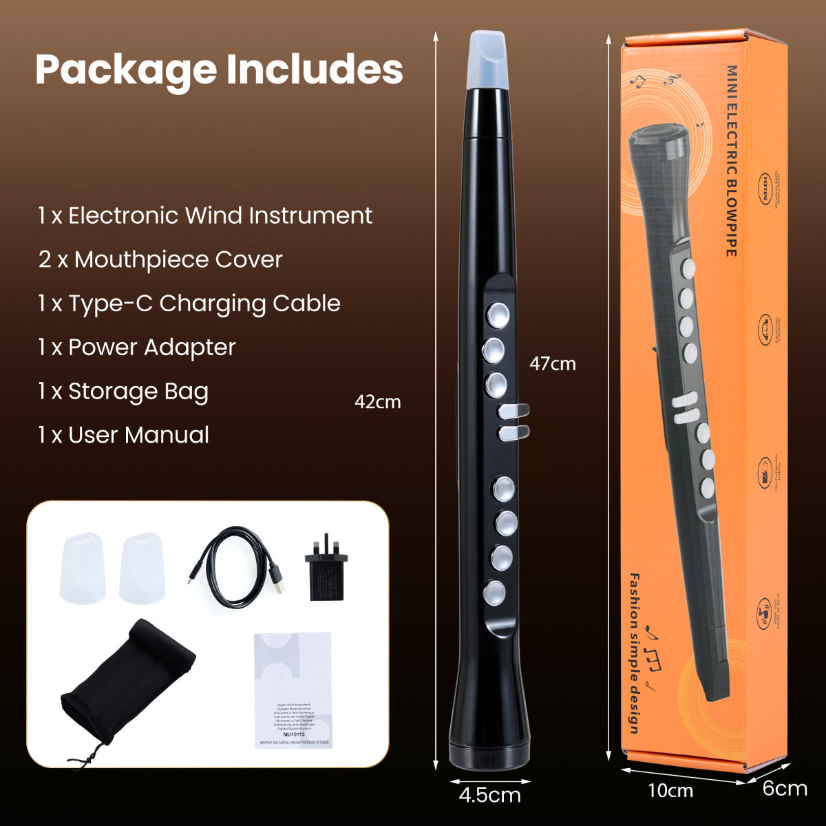 Electronic Wind Instrument Synthesizer with Wireless MIDI-Black
