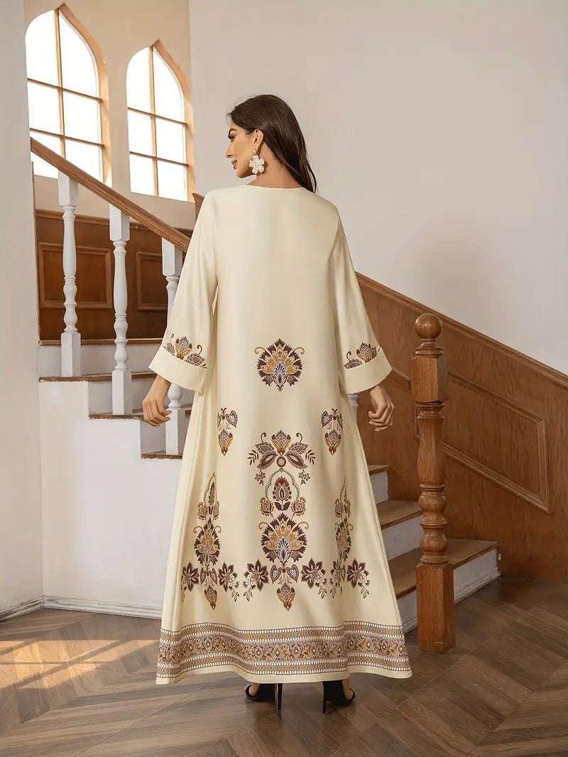 Elegant Floral Printed Abaya Dress, Modest Dress, Modest Fashion
