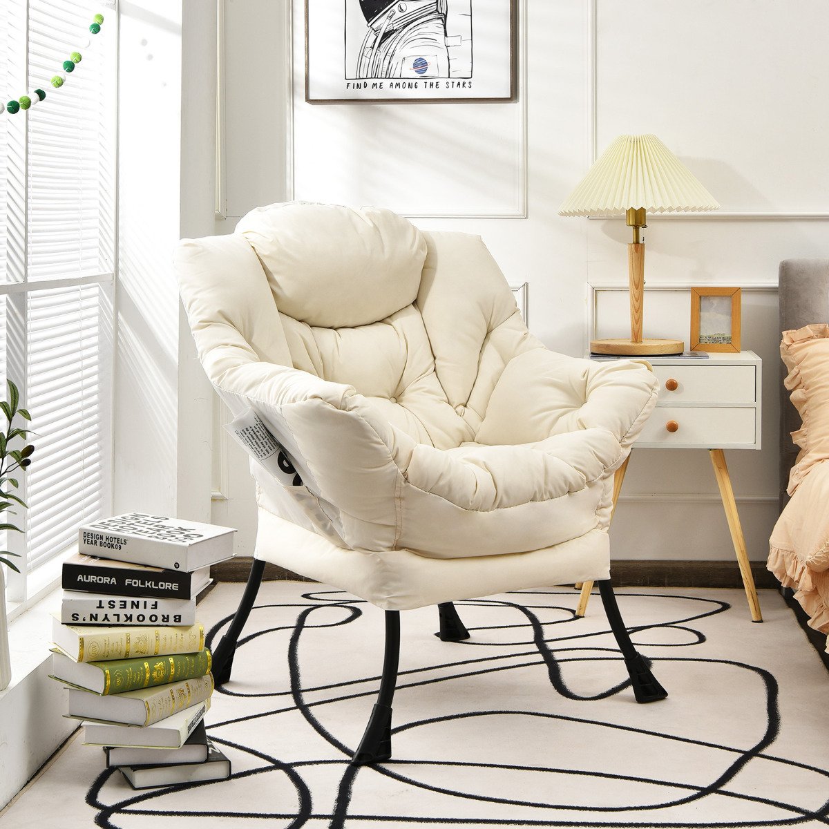 Elegant Polyester Fabric Recliner Chair with Steel Frame-Beige