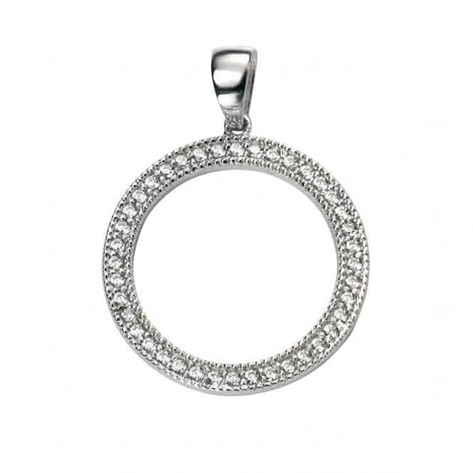Elements Rhodium Plated Clear CZ Open Circle Pendant P4344C