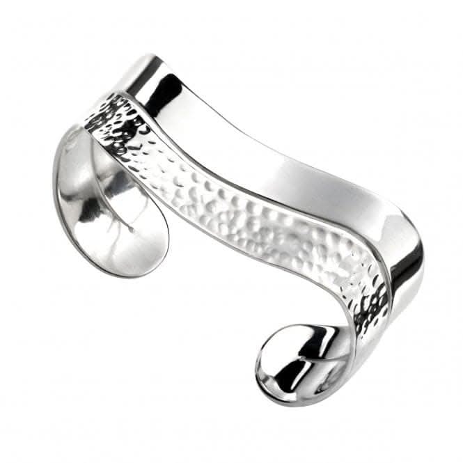 Elements Silver Curved Hammered & Polished Bangle B4907