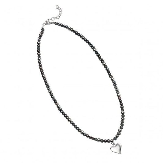 Elements Silver Grey Pearl Necklace With Silver Beads And Heart Pendant N3164BZ366