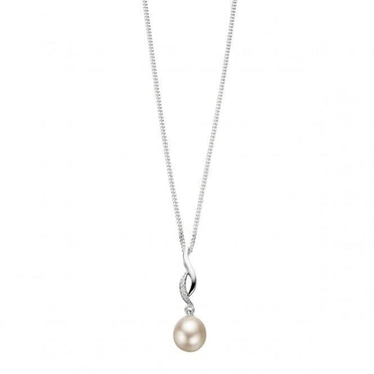 Elements Silver Twisted Pendant With Pearl And CZ P3452WZ364N724
