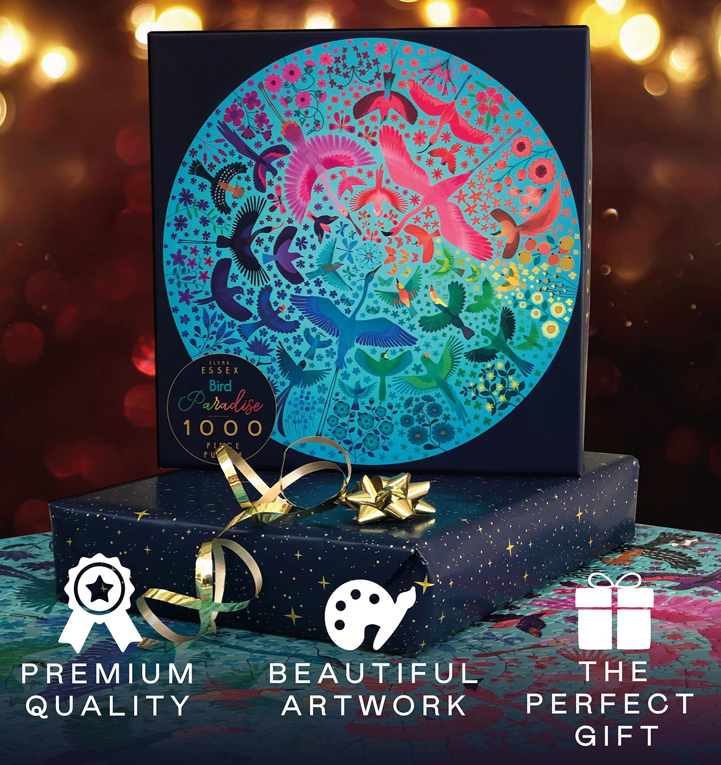 Elena Essex Puzzles for Adults - Bird Paradise 1000-Piece Round Puzzle, 26.5 Inch Diameter