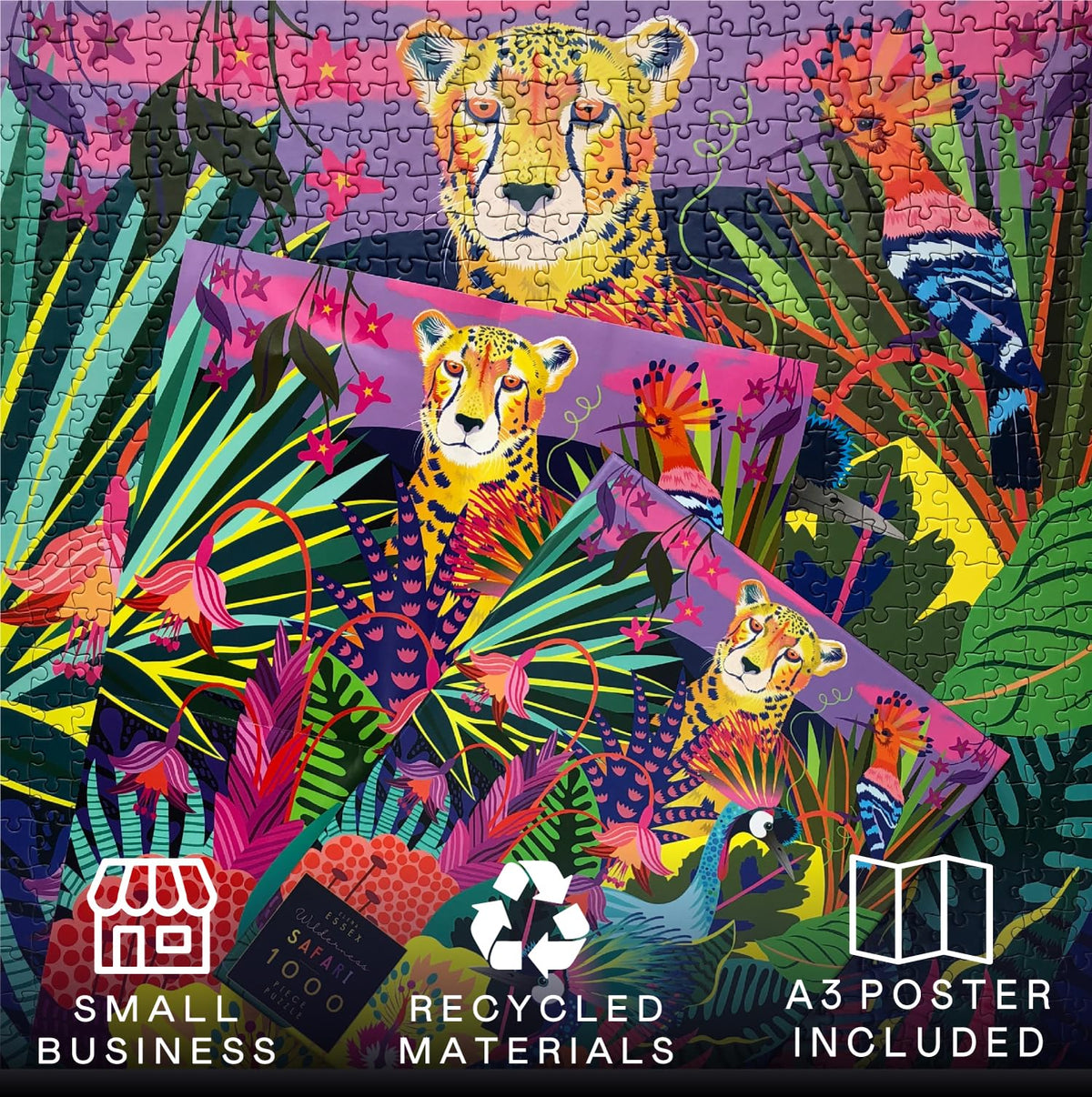 Elena Essex 1000-Piece Wilderness Safari Puzzle for Adults — Colorful Jungle Cheetah (Finished Size 27.5 x 19.7 inches)