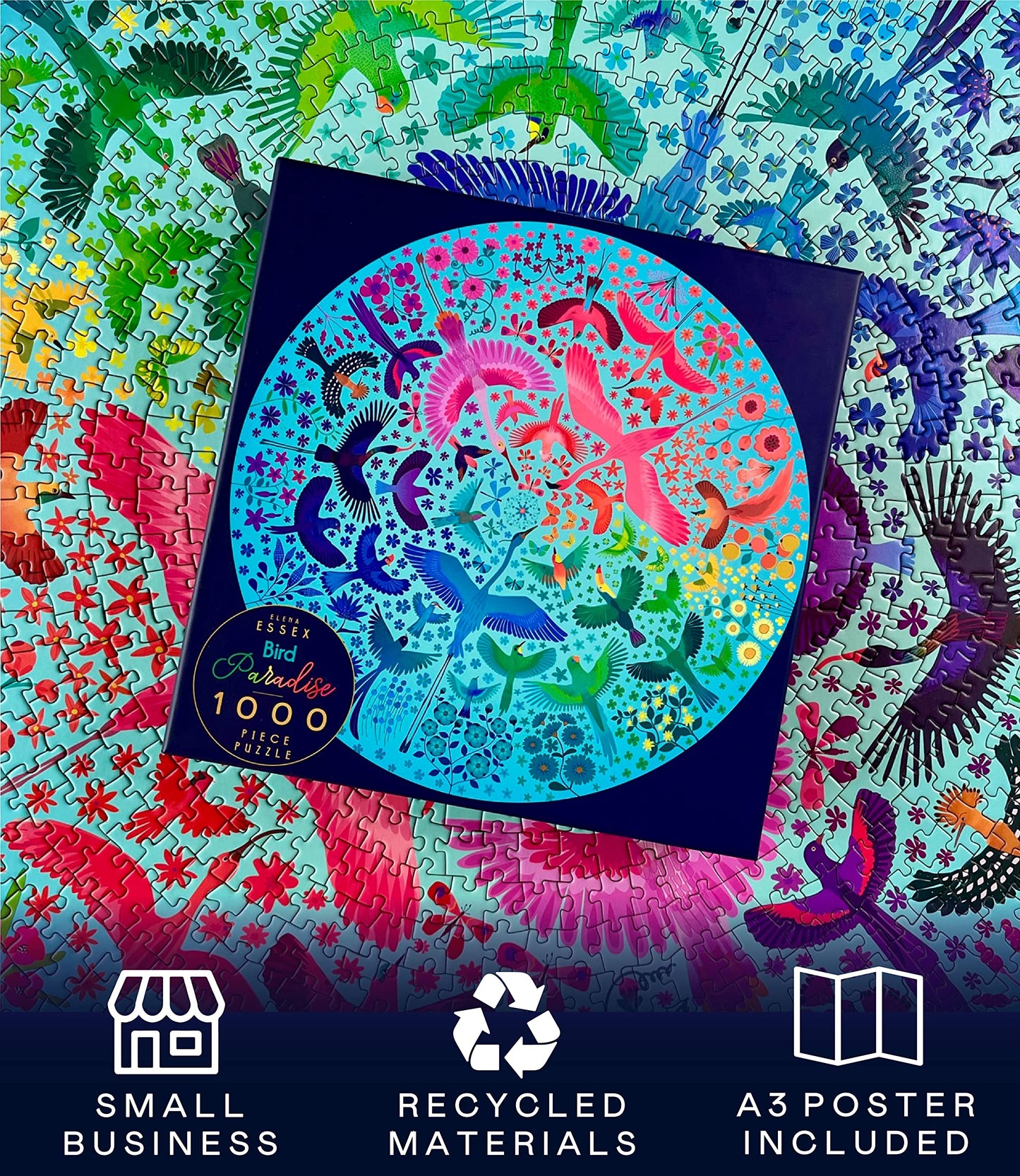 Elena Essex Puzzles for Adults - Bird Paradise 1000-Piece Round Puzzle, 26.5 Inch Diameter