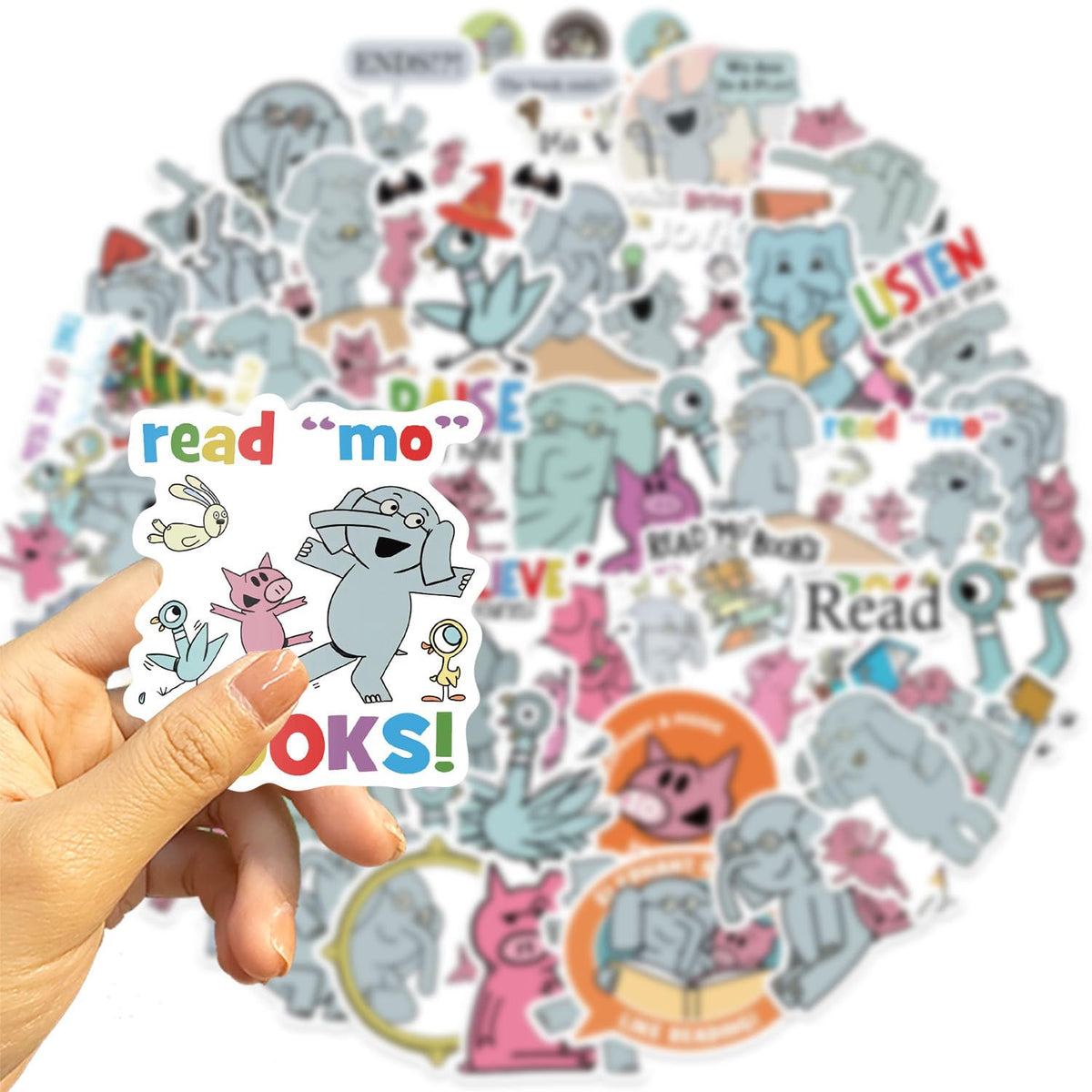 50pcs Elephant and Piggie Vinyl Stickers – Waterproof Decals for Water Bottles, Laptops, Cars & More
