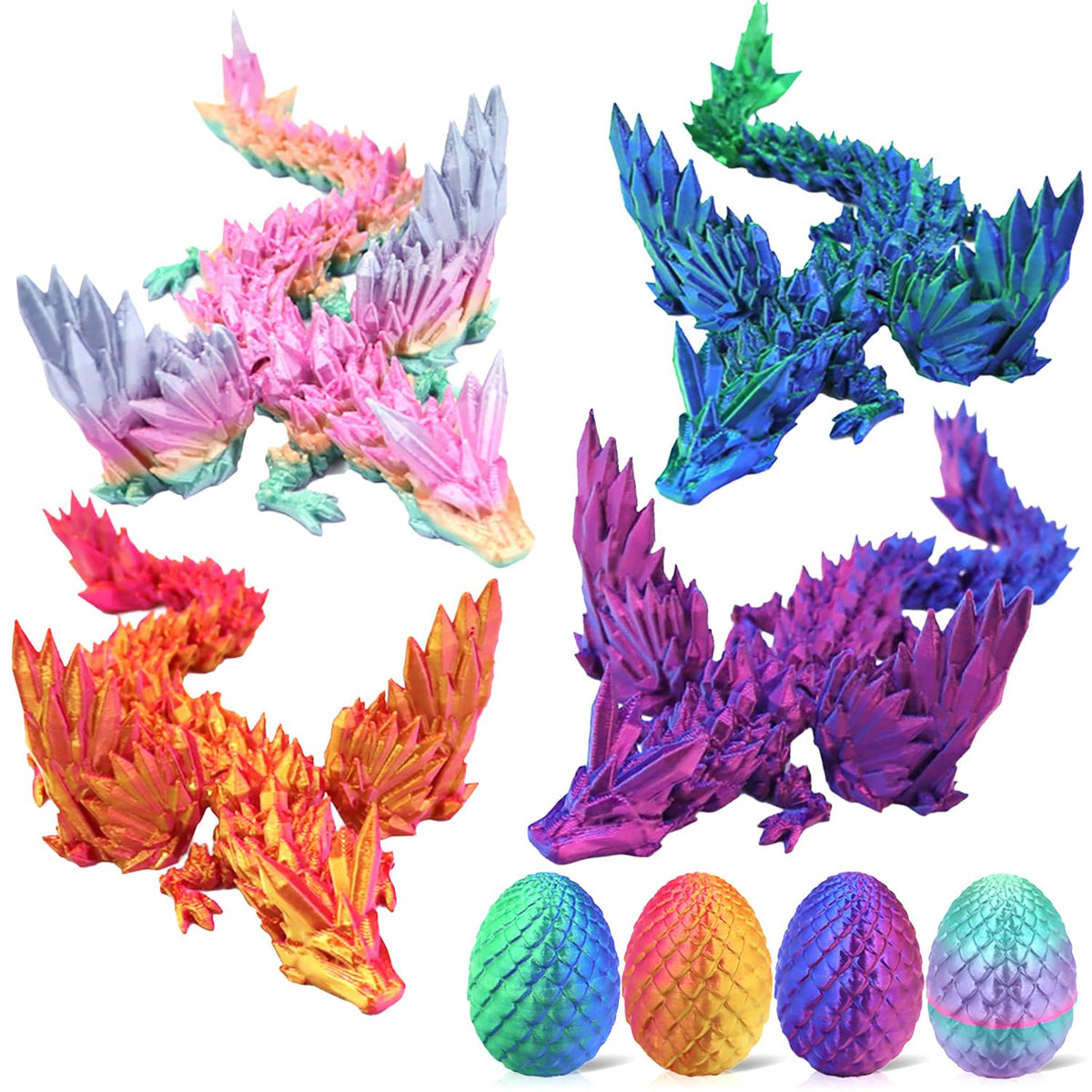 ELETON 4 Pack 3D Printed Dragon Egg Toys – Fidget Toys for Focus, Play & Decor (4 PCS)