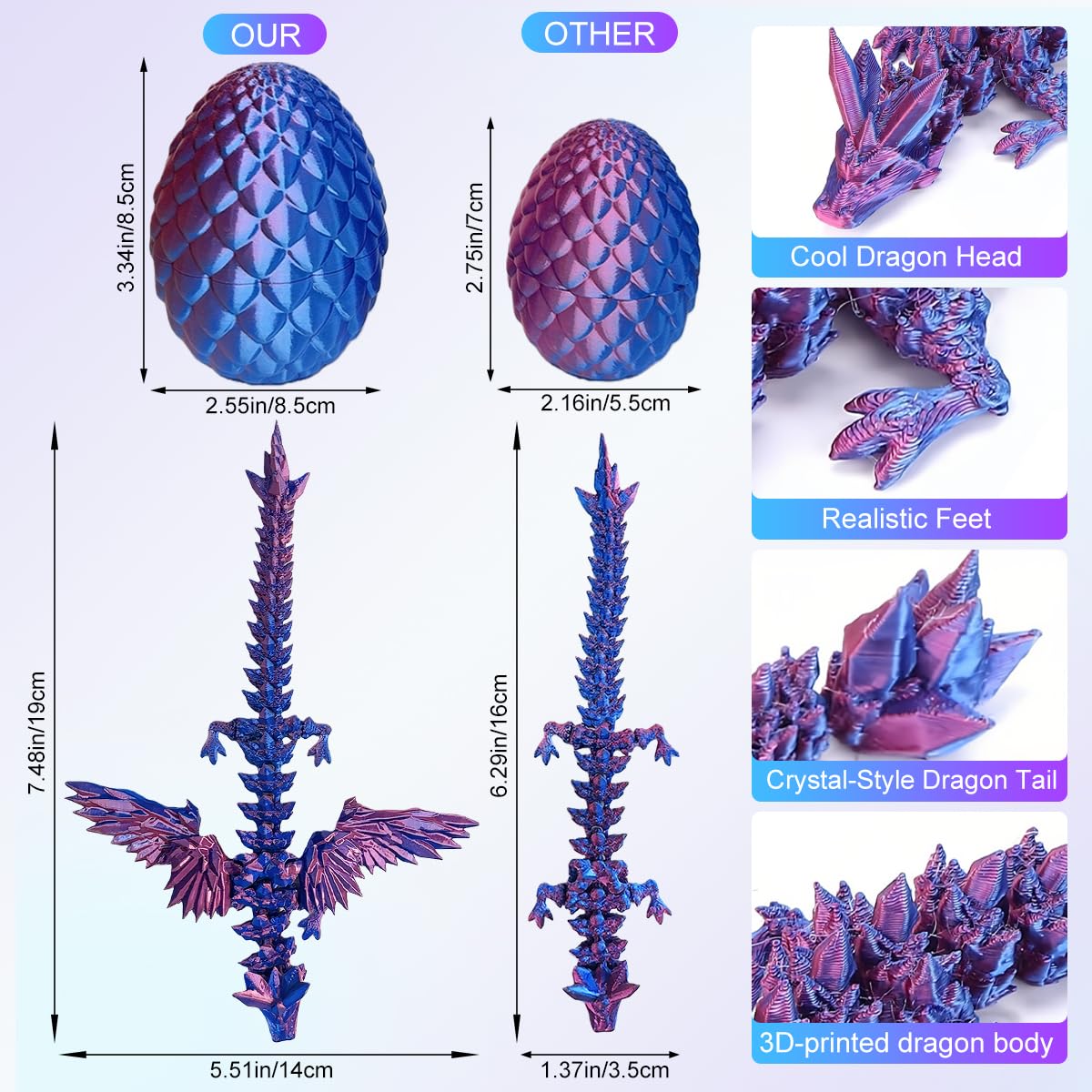 ELETON 4 Pack 3D Printed Dragon Egg Toys – Fidget Toys for Focus, Play & Decor (4 PCS)