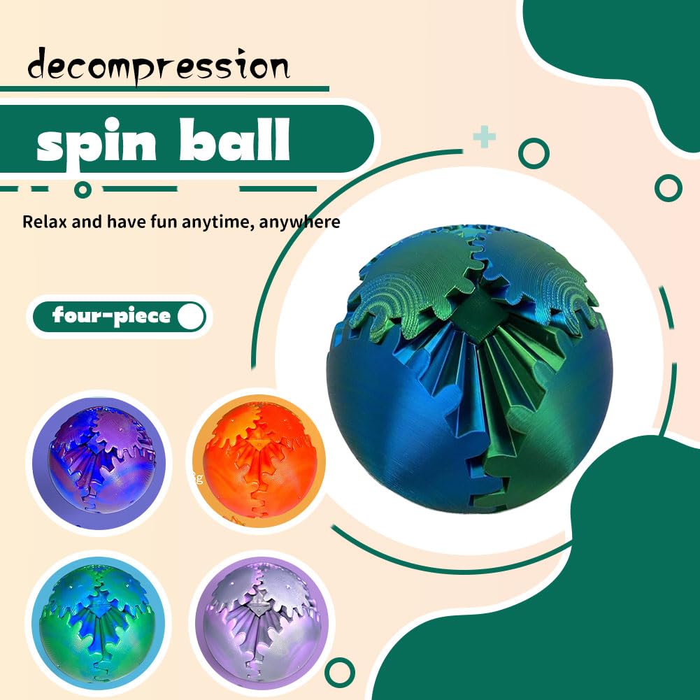 ELETON Gear Sphere: 4-Pack 3D Printed Gear Ball Fidget Toys for Focus and Relaxation