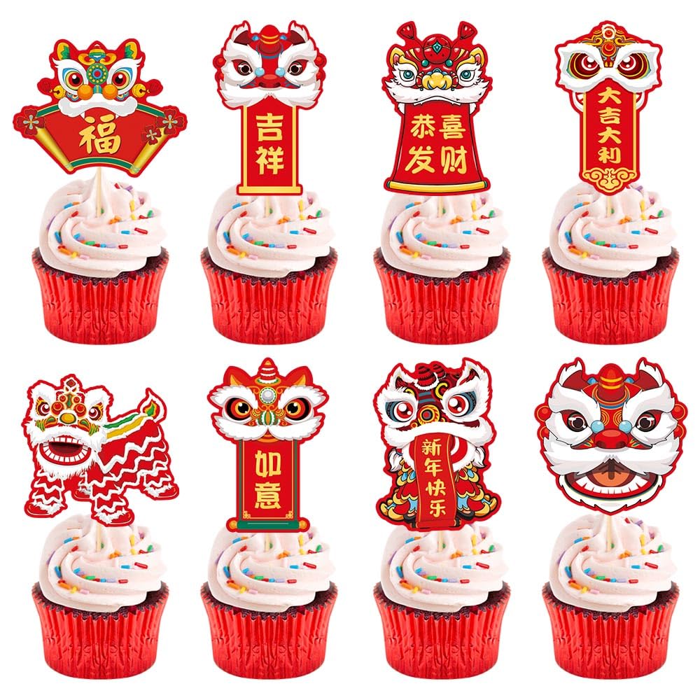 Elevizzle Chinese New Year Cupcake Toppers – 24 Pcs Lunar New Year Dessert Decorations
