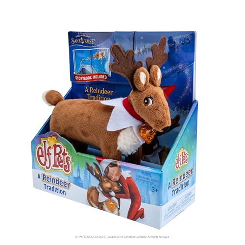 Elf Pets: A Reindeer Tradition — Illustrated Storybook & Reindeer Plush with Golden Heart Charm