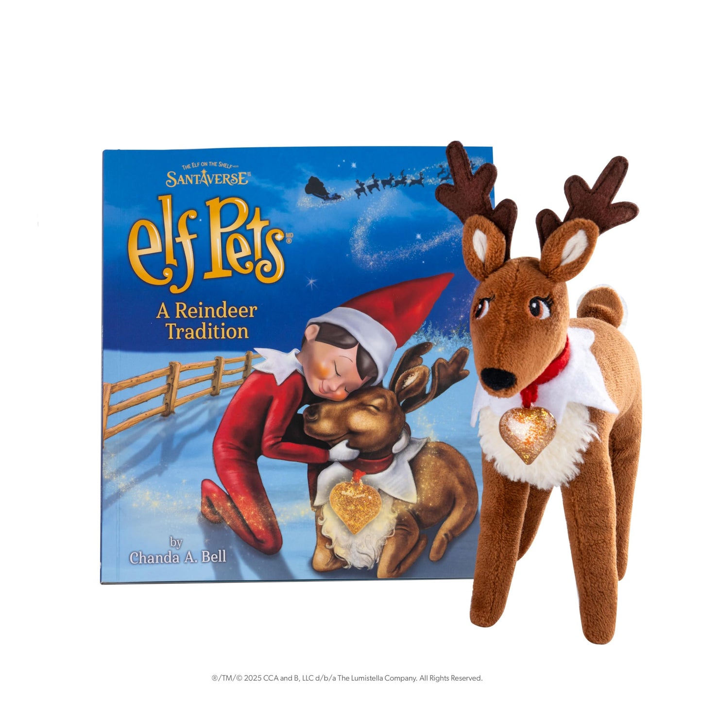 Elf Pets: A Reindeer Tradition — Illustrated Storybook & Reindeer Plush with Golden Heart Charm