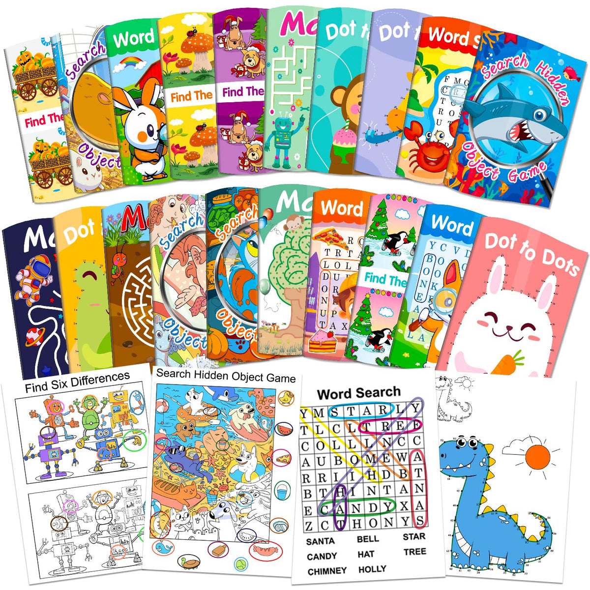 Elfew 20-Pack Small Activity Books for Kids 4–12 – 280+ Puzzles, Travel Size, Party Favors & Classroom Activities