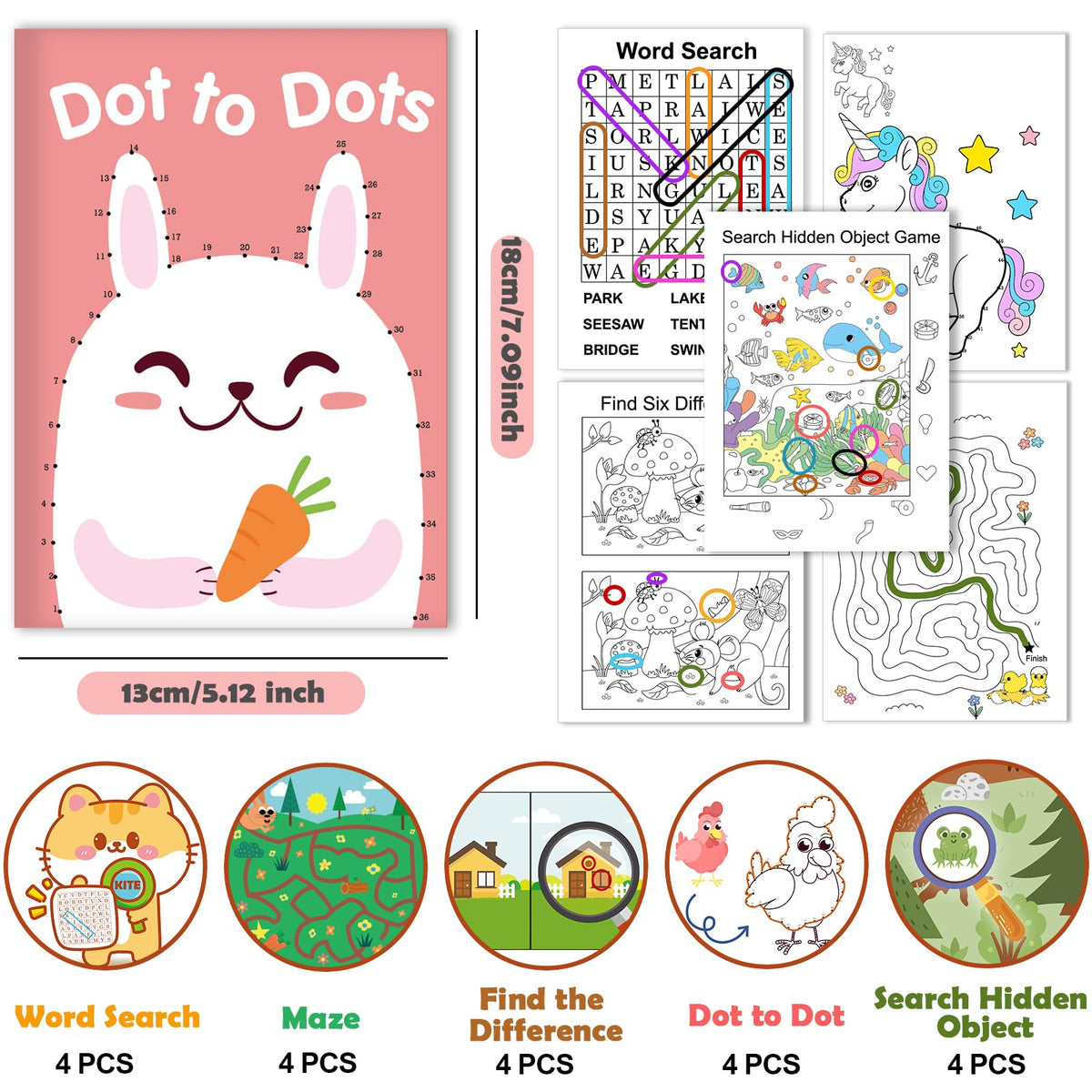 Elfew 20-Pack Small Activity Books for Kids 4–12 – 280+ Puzzles, Travel Size, Party Favors & Classroom Activities