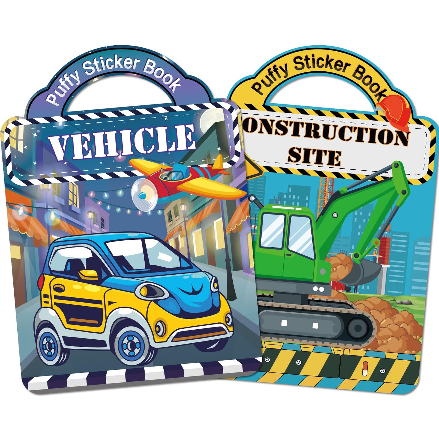 Elfew 2 Pack Puffy Sticker Books for Kids Ages 3-5 | Construction & Vehicle 3D Reusable Stickers