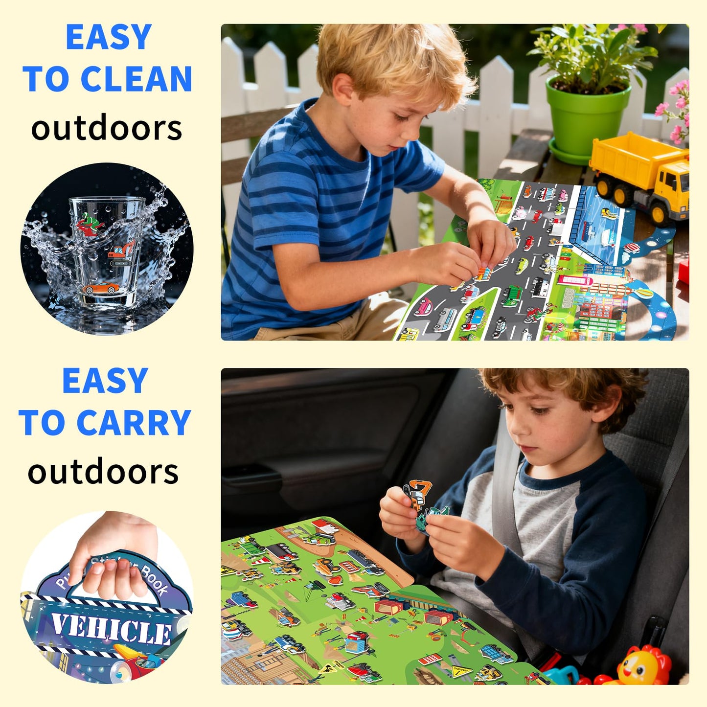 Elfew 2 Pack Puffy Sticker Books for Kids Ages 3-5 | Construction & Vehicle 3D Reusable Stickers