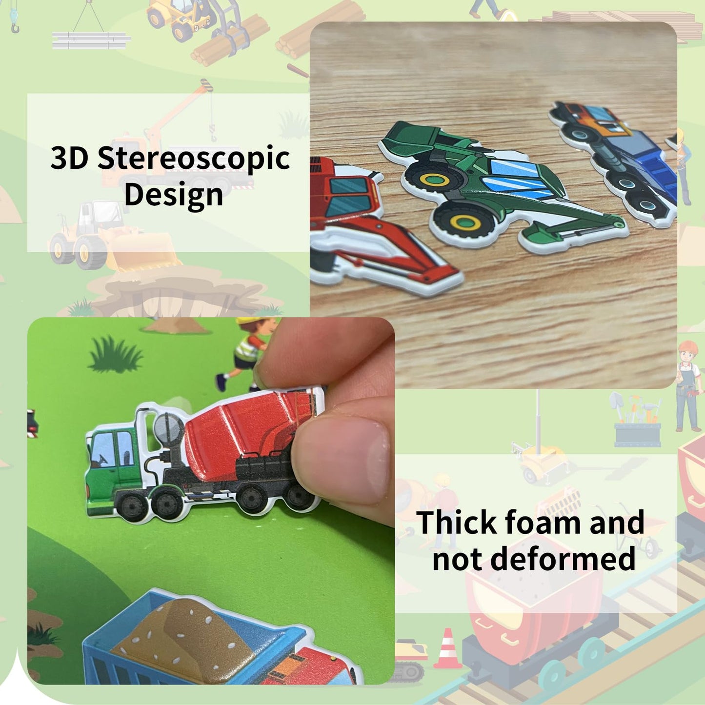 Elfew 2 Pack Puffy Sticker Books for Kids Ages 3-5 | Construction & Vehicle 3D Reusable Stickers