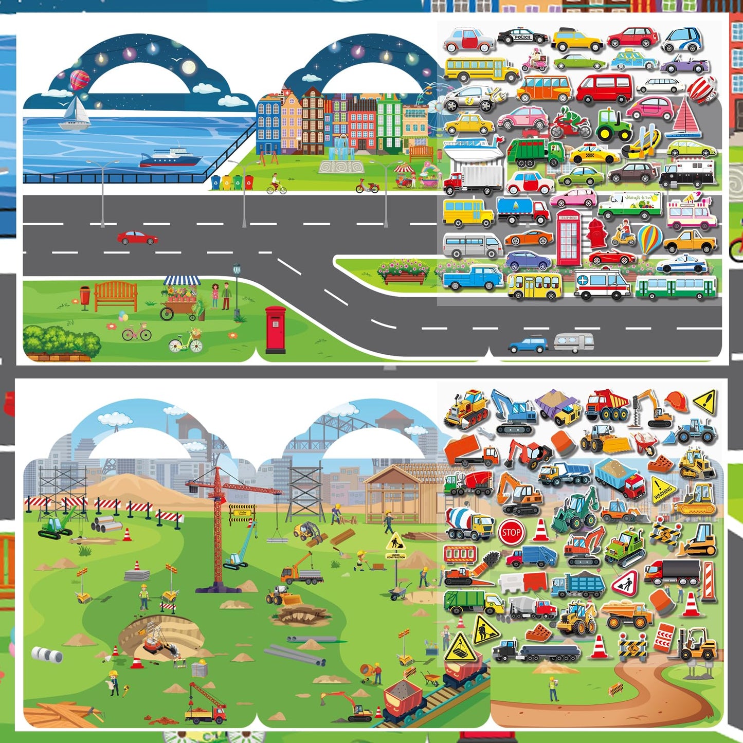 Elfew 2 Pack Puffy Sticker Books for Kids Ages 3-5 | Construction & Vehicle 3D Reusable Stickers