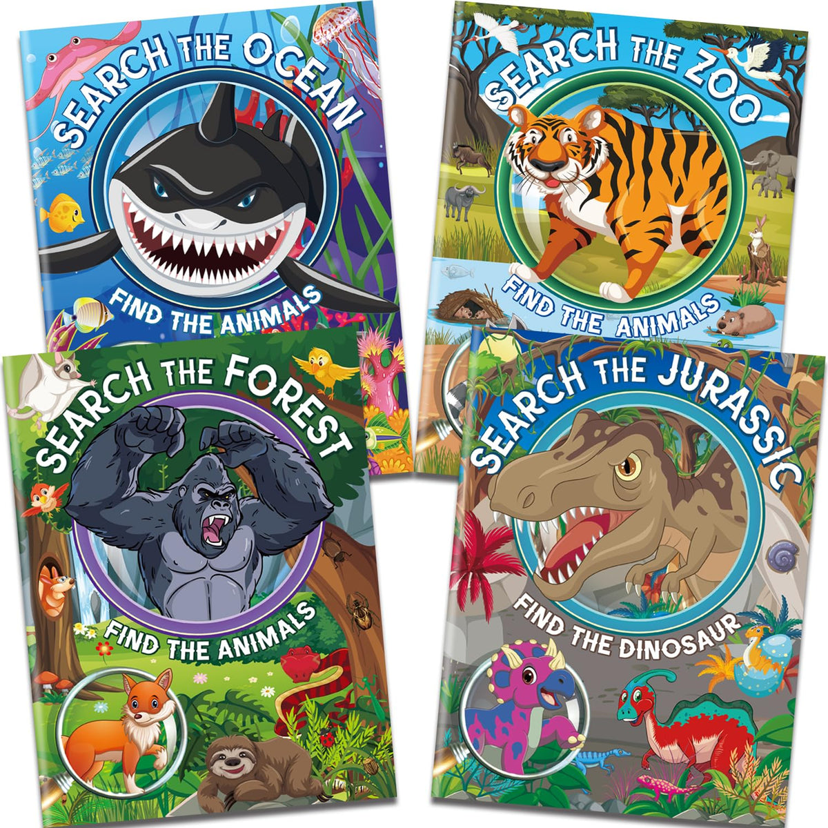 Elfew 4 Pack Puzzle Book for Kids 4-8 | Find & Learn: Ocean, Zoo, Jurassic, Forest