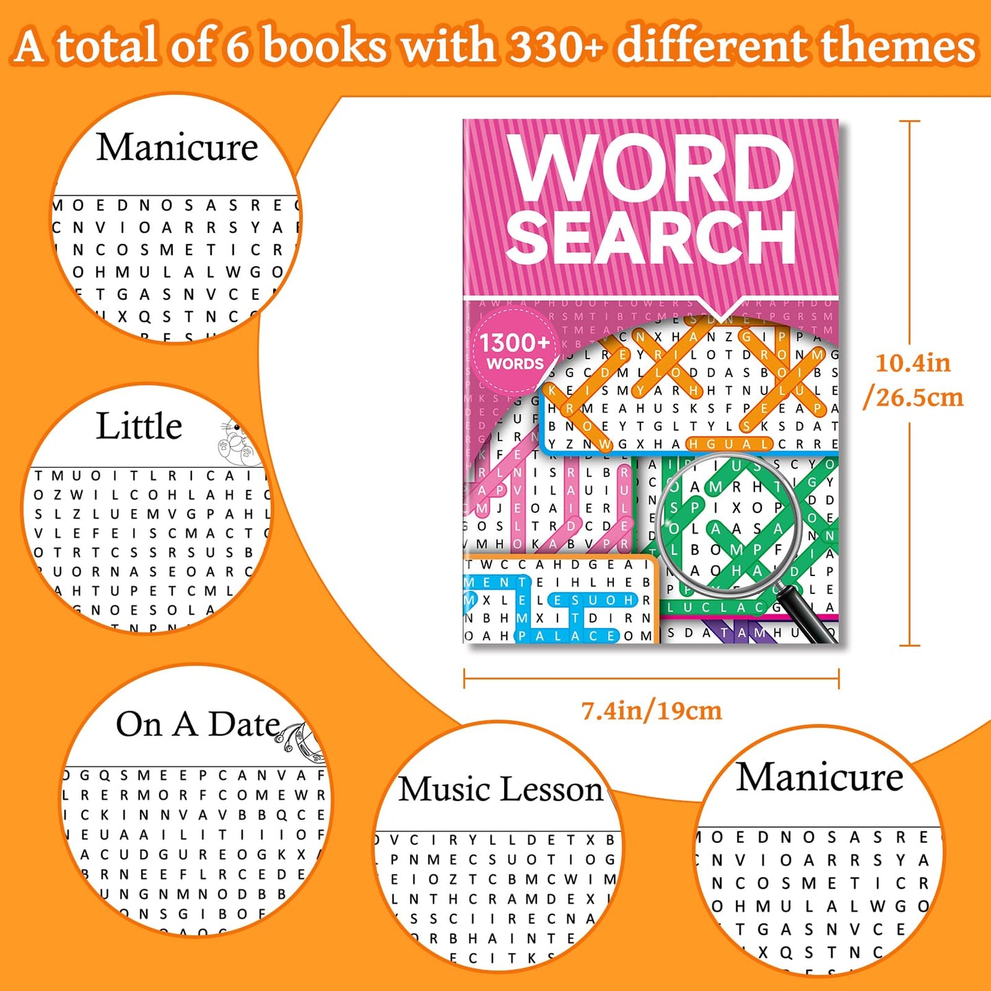 Elfew 8000+ Large Print Word Search 6-Pack — 330+ Themes & Shaped Puzzles