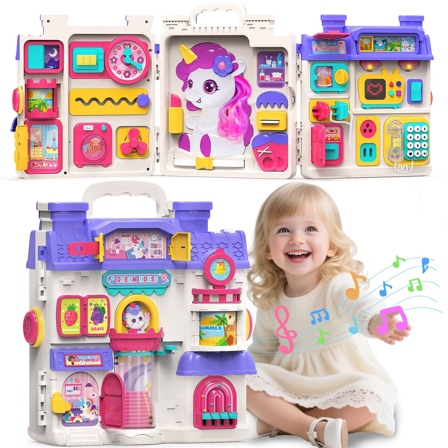 ELFJOY Montessori Busy Board for Toddlers — 56+ Activities, Bilingual English & Spanish