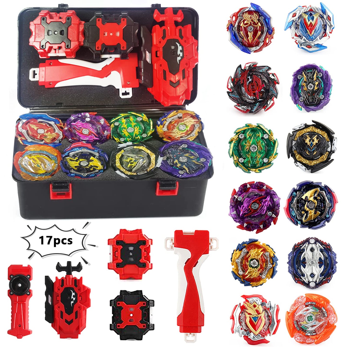 Elfnico Bey Battling Top Burst Gyro Toy Set – 12 Spin Tops & 4 Launchers