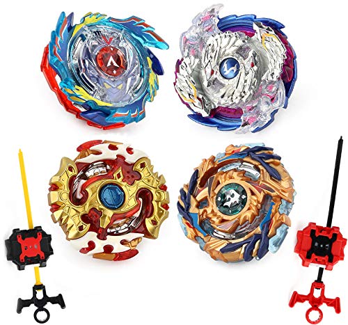 Elfnico Bey Burst Top Battle Set — 4 Spinning Tops, 2 Launchers, Winder & Portable Storage Box