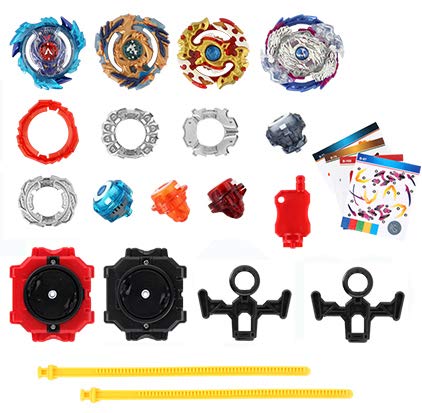 Elfnico Bey Burst Top Battle Set — 4 Spinning Tops, 2 Launchers, Winder & Portable Storage Box