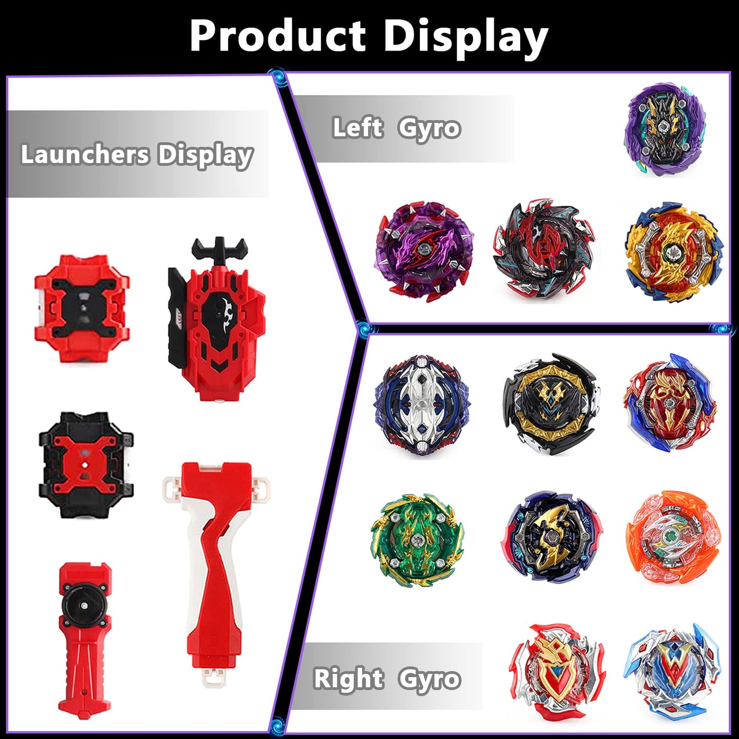 Elfnico Bey Battling Top Burst Gyro Toy Set – 12 Spin Tops & 4 Launchers