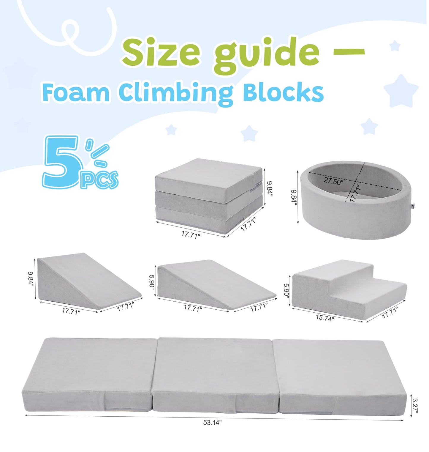 Elftopia Foam Climbing Blocks with Ball Pit & Stairs for Toddlers Aged 1-3 – Indoor Soft Play Grey