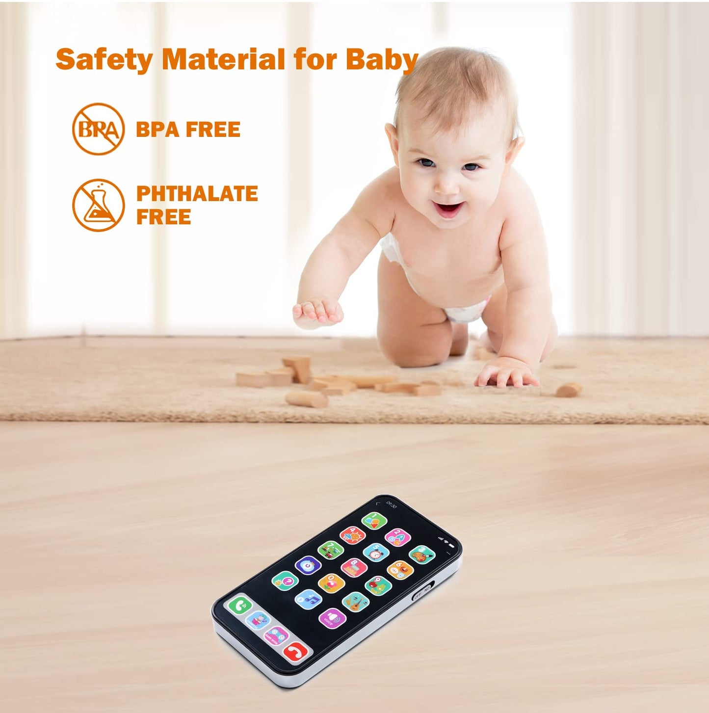 Ella Dream Baby Phone Toy – Musical Light & Sound Smartphone Toy for 1 Year Old Toddlers (Black)