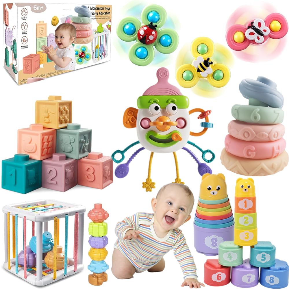 ELLECK Baby Toys 6-12 Months — 6-in-1 Montessori Busy Cube & Rings