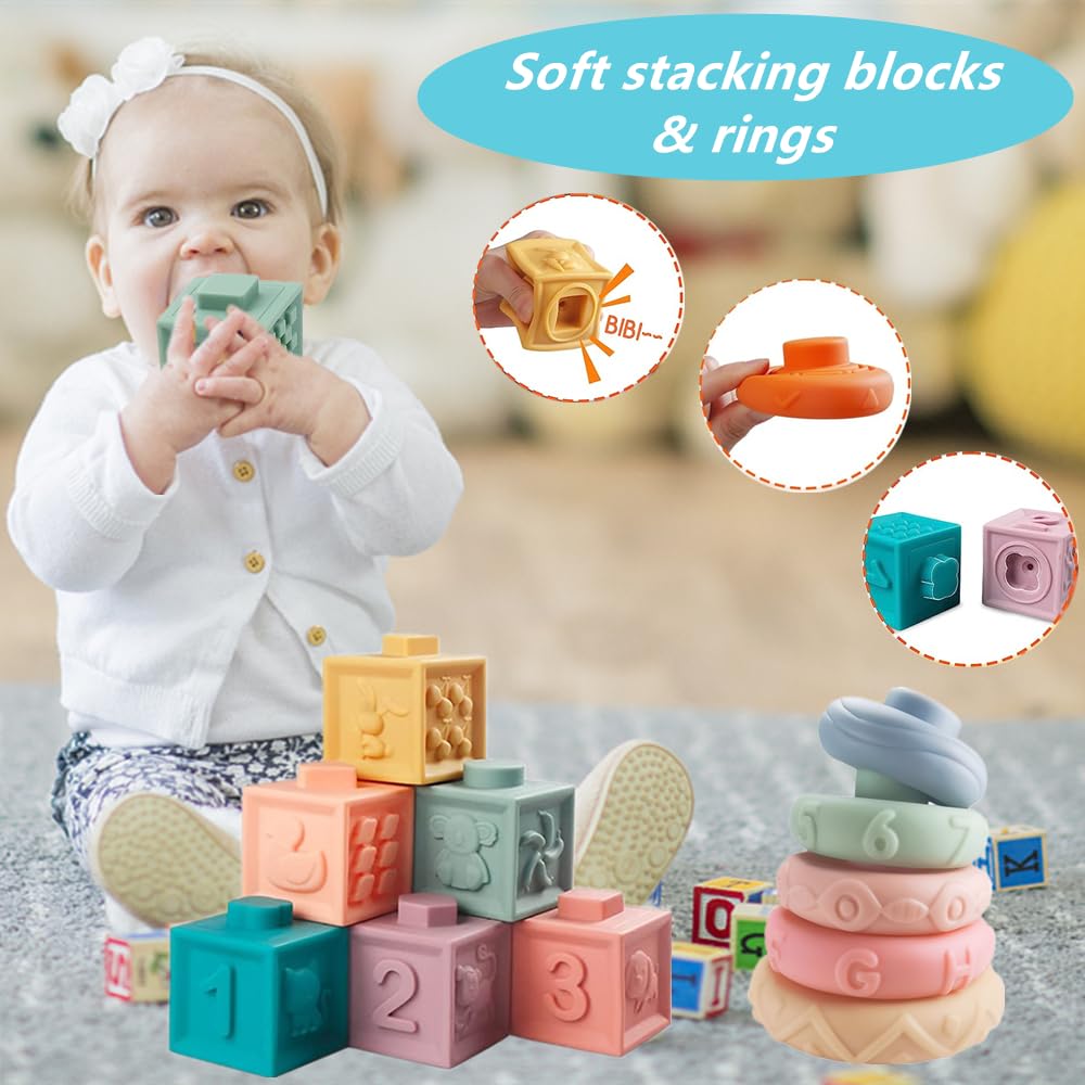 ELLECK Baby Toys 6-12 Months — 6-in-1 Montessori Busy Cube & Rings