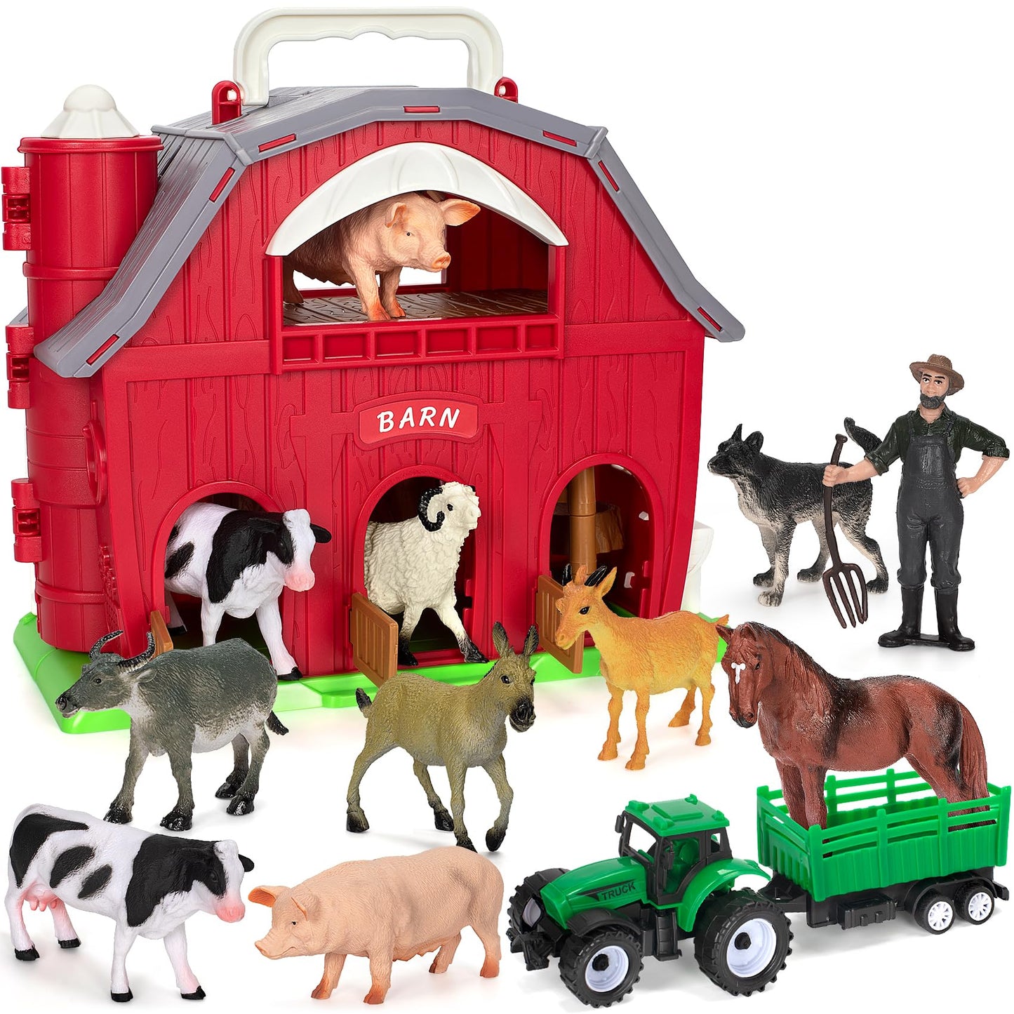 Ellinjan Farm Animals Toy Set – Big Red Barn Playset for 1-5 Year Olds | Educational & Durable