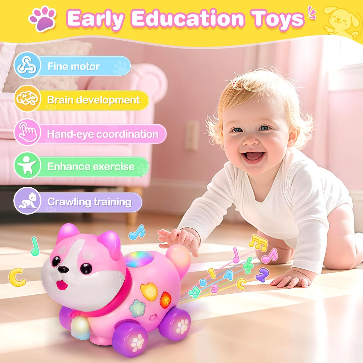 Ellinjan 4-in-1 Musical Puppy Toy for 6–18 Months – Bilingual Learning & Lights