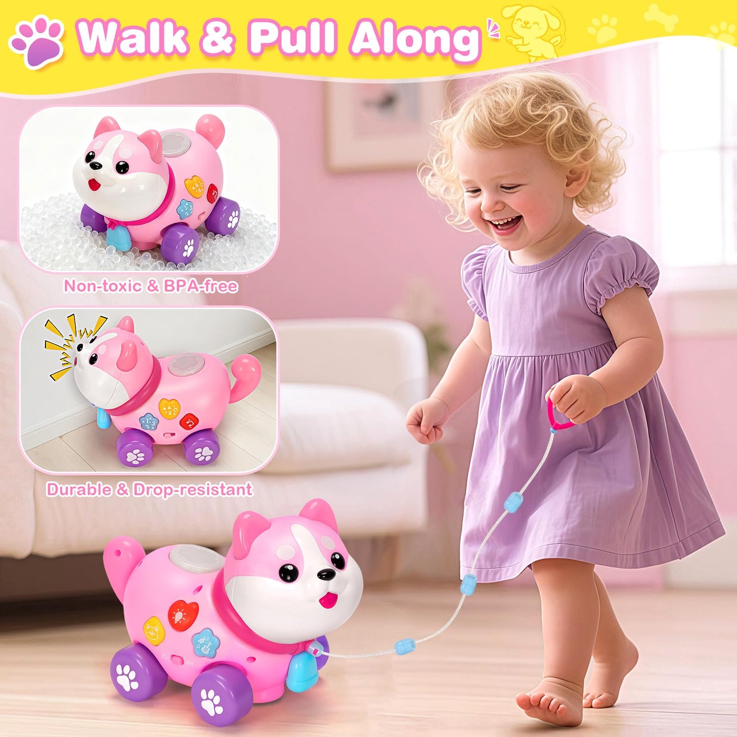 Ellinjan 4-in-1 Musical Puppy Toy for 6–18 Months – Bilingual Learning & Lights