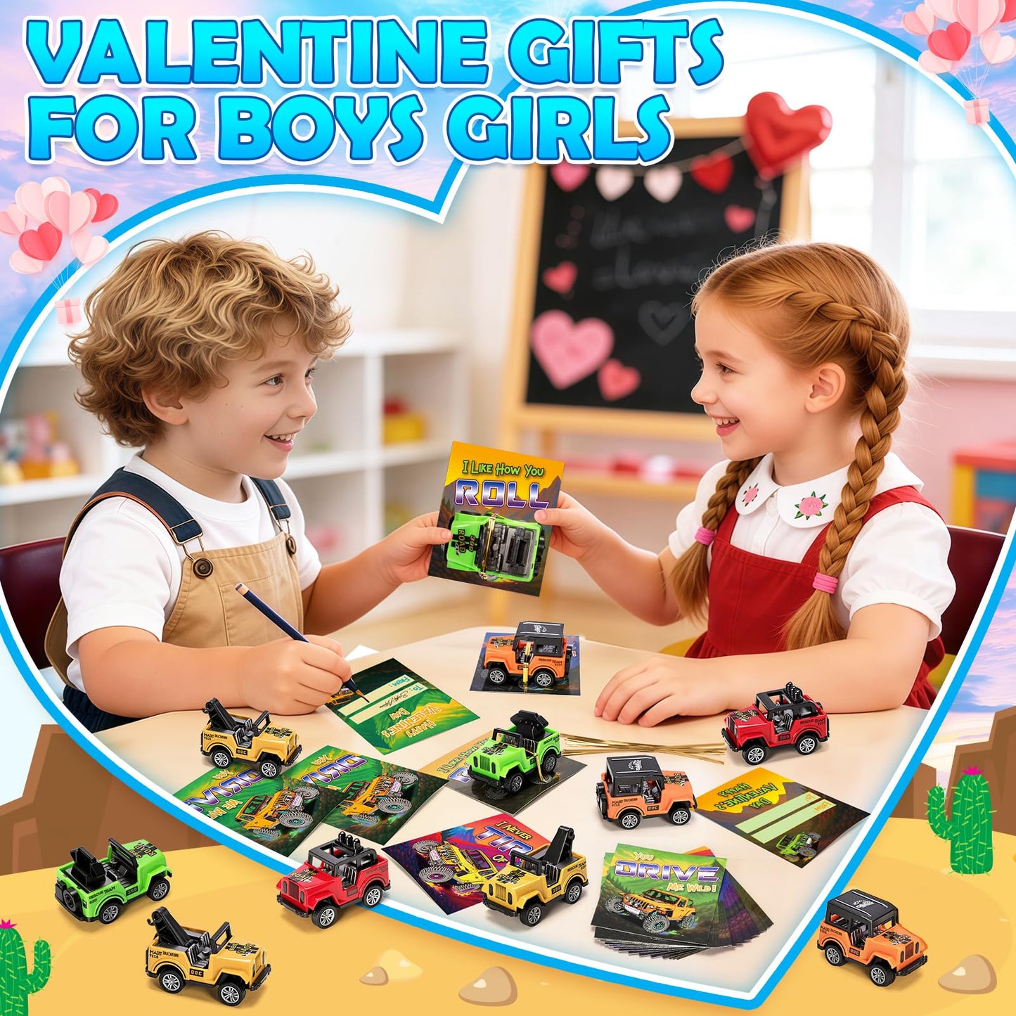 Ellinjan 24-Pack Valentines Cards with Pull-Back Cars – Classroom Gifts for Kids