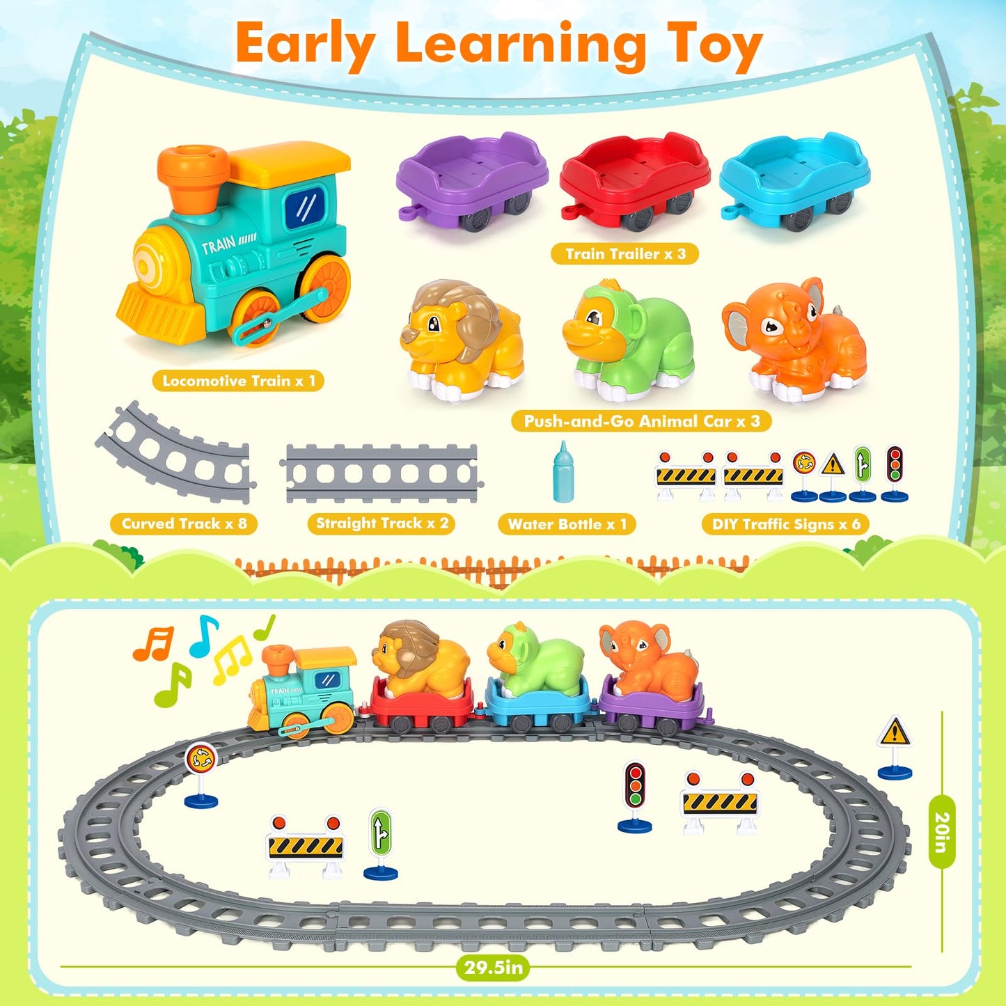 Ellinjan Electric Train Set for Toddlers – Lights, Steam & Music