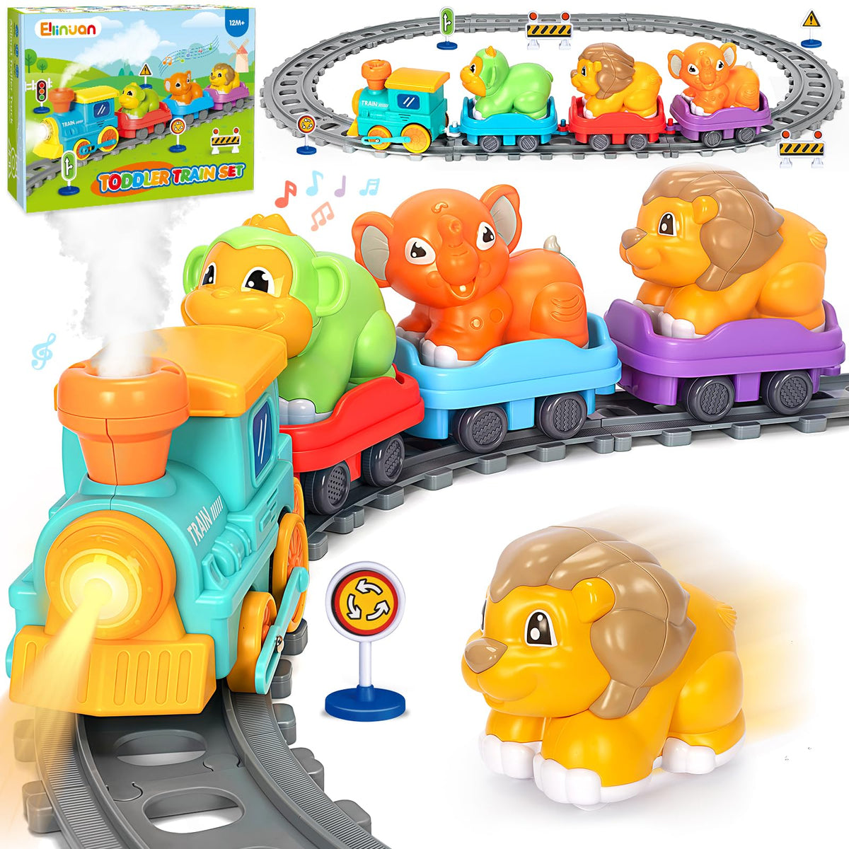 Ellinjan Electric Train Set for Toddlers – Lights, Steam & Music