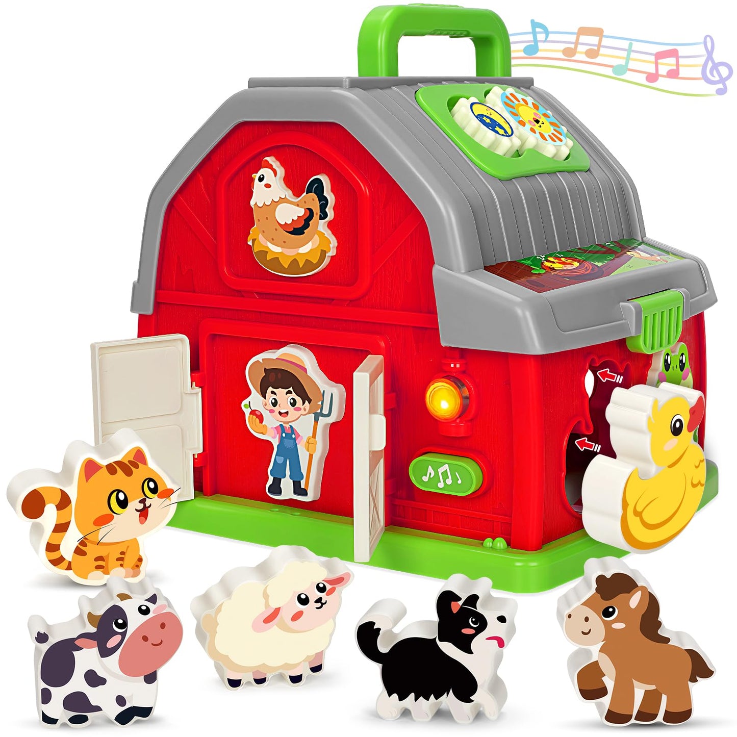 Ellinjan Montessori Farm Animals Toy for Toddlers 1-3 | Light & Sound Barn Playset