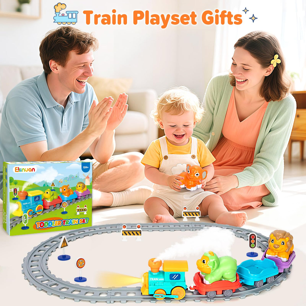 Ellinjan Electric Train Set for Toddlers – Lights, Steam & Music