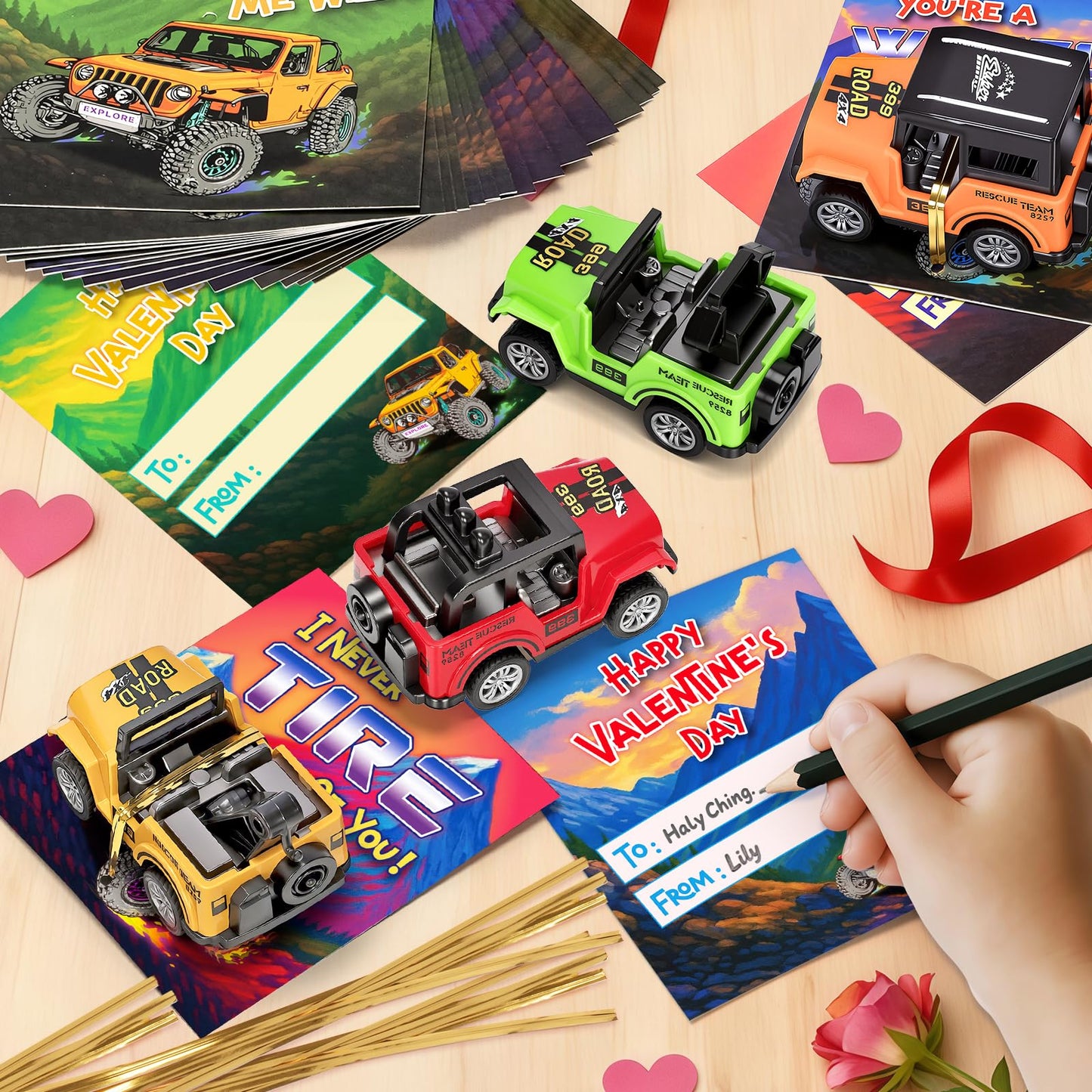 Ellinjan 24-Pack Valentines Cards with Pull-Back Cars – Classroom Gifts for Kids