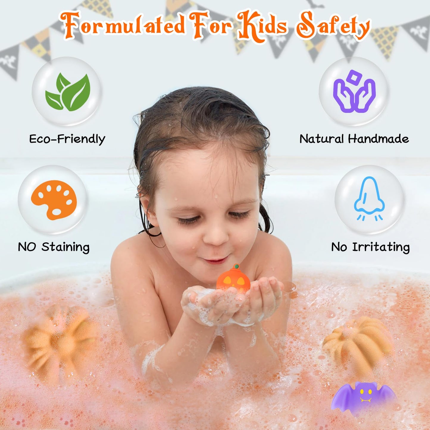 Ellinjan 9-Pack Halloween Bath Bombs with Toys Inside | Safe Kid Bath Fizzies